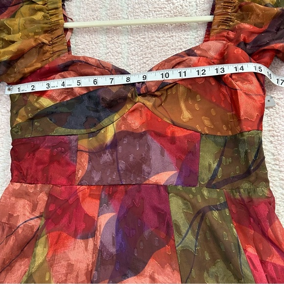 NWT HutchTwist Front Puff Sleeve Elegant Multicolor Women's Midi Dress SZ Small - Picture 12 of 16